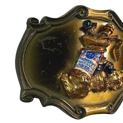 Vintage 1976 Budweiser Belt Buckle Mens Gold Rodeo Cowboy 3D Western Americana