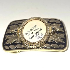 Vintage Goldt Tone Western Belt Buckle Blank Black Filigree Scrollwork 30x40mm