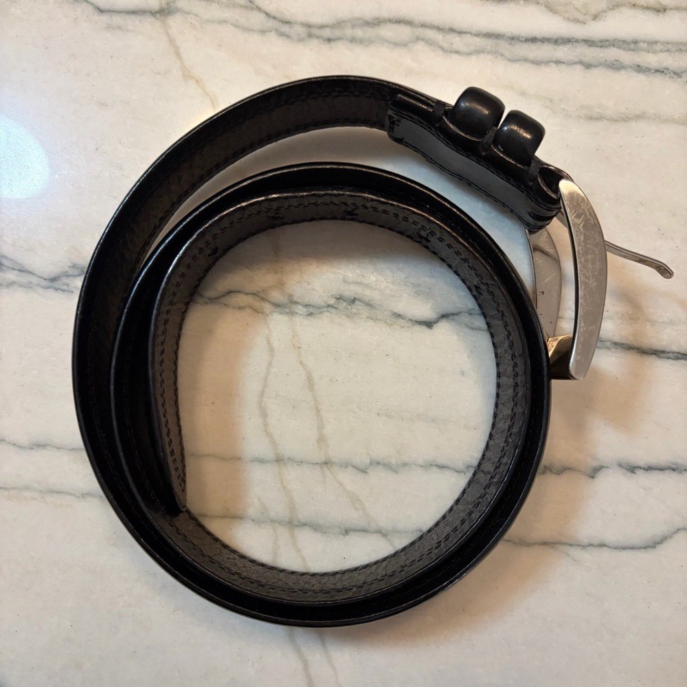 Dockers Black Leather Belt Mens Size 36 Genuine Leather Classic Silver Buckle