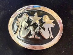 Mud Flap Girl&rsquo;s Two Sexy Woman Black & Silver Color Enamel Trucker Belt Buckle