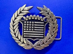 Cadillac Crown Logo Emblem Flag Silver Color Famous Stars & Straps Belt Buckle