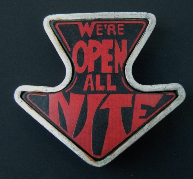 WE&rsquo;RE OPEN ALL NITE ARROW SEX FUNNY HUMOR BELT BUCKLE BOUCLE DE CEINTURE