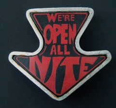 WE&rsquo;RE OPEN ALL NITE ARROW SEX FUNNY HUMOR BELT BUCKLE BOUCLE DE CEINTURE