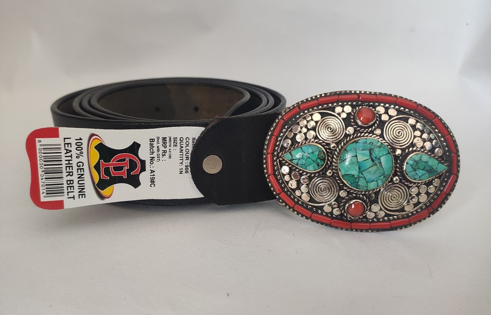 Tibetan Silver Belt Buckle Leather waist trap Turquoise Coral Clasp, B37