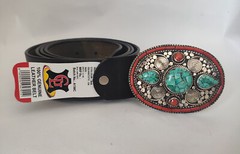 Tibetan Silver Belt Buckle Leather waist trap Turquoise Coral Clasp, B37