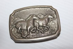 BTS German Silver Vintage Belt Buckle Horses Made in USA Silver Tone