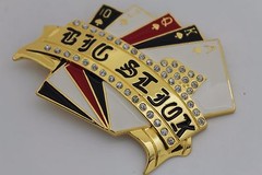 Men Women Bling Big Gold Metal Belt Buckle Royal Flush Cards Las Vegas Casino