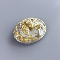 Two-Tone Silver Gold Plated Horse HorseShoe Belt Buckle also Stock in US