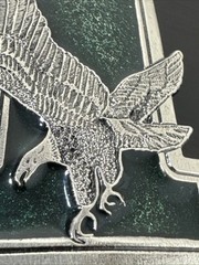 1975 Great American Buckle Co. Eagle On #1 Vtg Belt Buckle Silvertone & Green