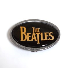 Vintage The Beatles Belt Buckle Gold Drop T Logo Black Epoxy Oval Retro Rock