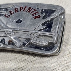 VINTAGE CARPENTER BELT BUCKLE SILVER METAL C&J INC 1994 COLLECTIBLE MENSWEAR DAD