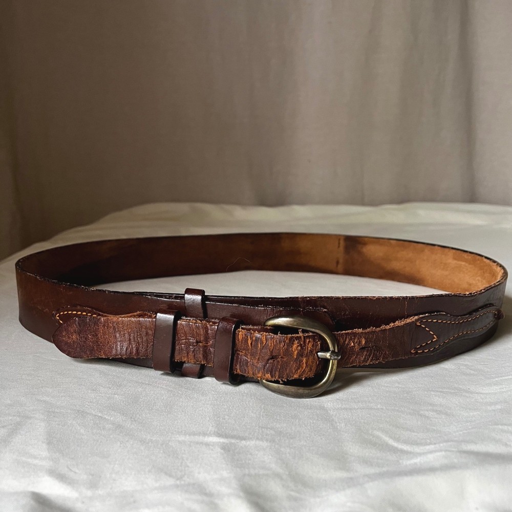 Vintage Brown Leather Ranger Belt Brass Buckle Western Distressed 1.75&Prime; 38-42