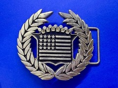 Cadillac Crown Logo Emblem Flag Silver Color Famous Stars & Straps Belt Buckle