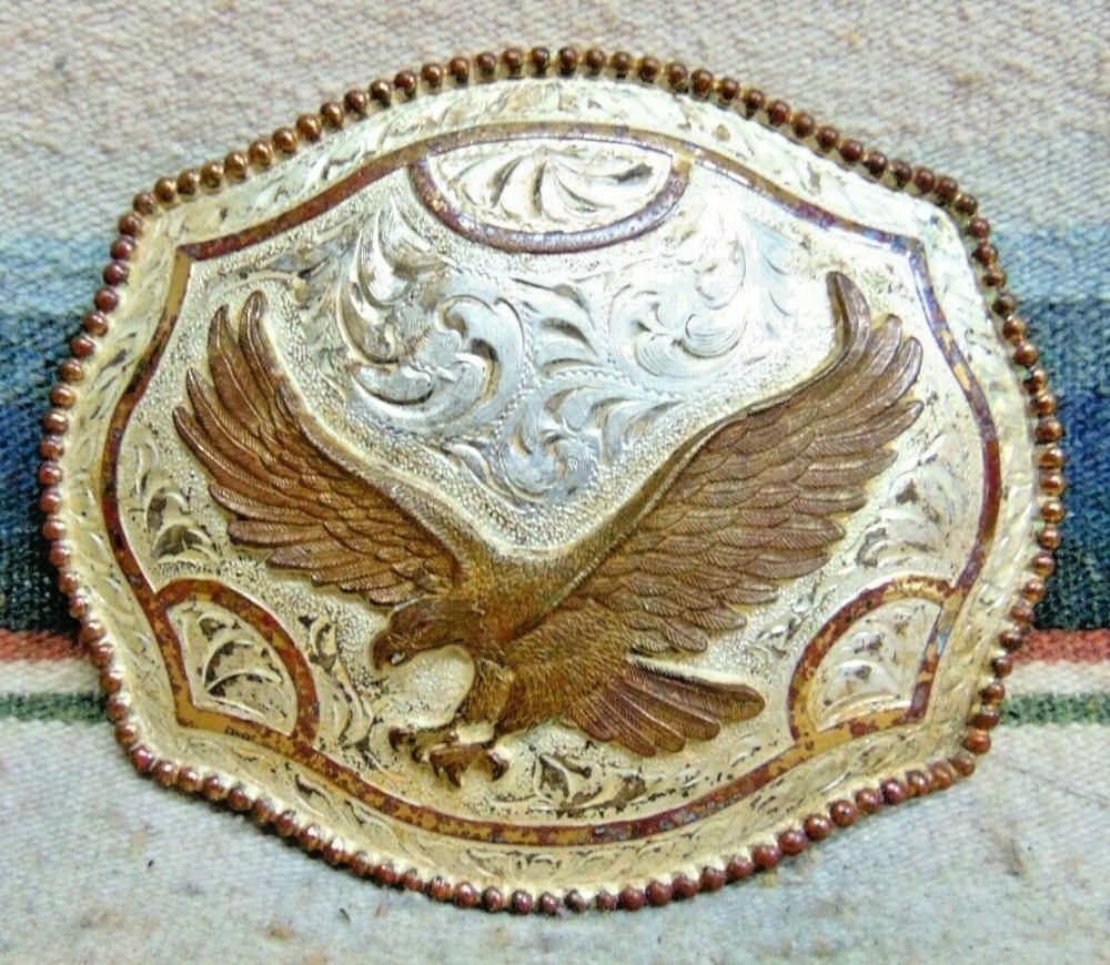 Vintage American Award Medal German Silver Bronze Eagle Belt Buckle Good Cond