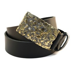Crystal solid brass belt buckle, Rock belt buckle, Textural handmade belt buckle