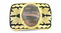 40×30 Oval Pink Banded Jasper Cabochon Gemstone Gem Belt Gold Buckle PBB14