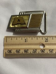 Vintage Men&rsquo;s Initial A Belt Buckle Silver/Gold Tone Clamp Closure for 1.5&Prime;