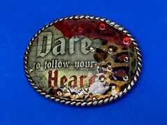 Dare To Follow Your Heart Rhinestone Accented Statement Oval Belt Buckle.