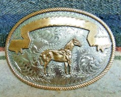 German Silver / Bronze Show Horse Trophy Belt Buckle Excellent Cond