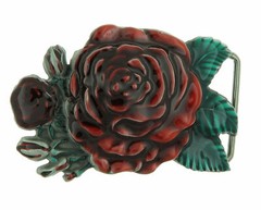Red Rose Flower Enamel Metal Belt Buckle