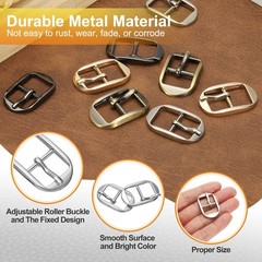 6 Pcs 0.6 Inch Single Prong Buckles Oval Center Bar Buckles, Silver Tone