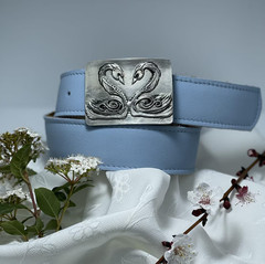 Swan Pair Heart Design Belt Buckle in Antique Silver for Denim Leather Belts