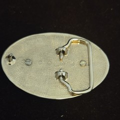 Western oval belt buckle silver/black floral w/ brown stone 1.5 in