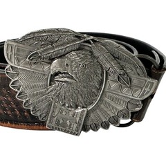 RESISTOL Leather Belt x Vintage BERGAMOT Eagle Feathers Belt Buckle 1996 Mens 38