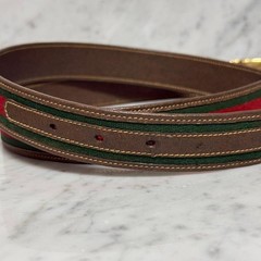 GUCCI buckle belt Sherry Line Gold hardware Made in Italy Brown Canvas Leather