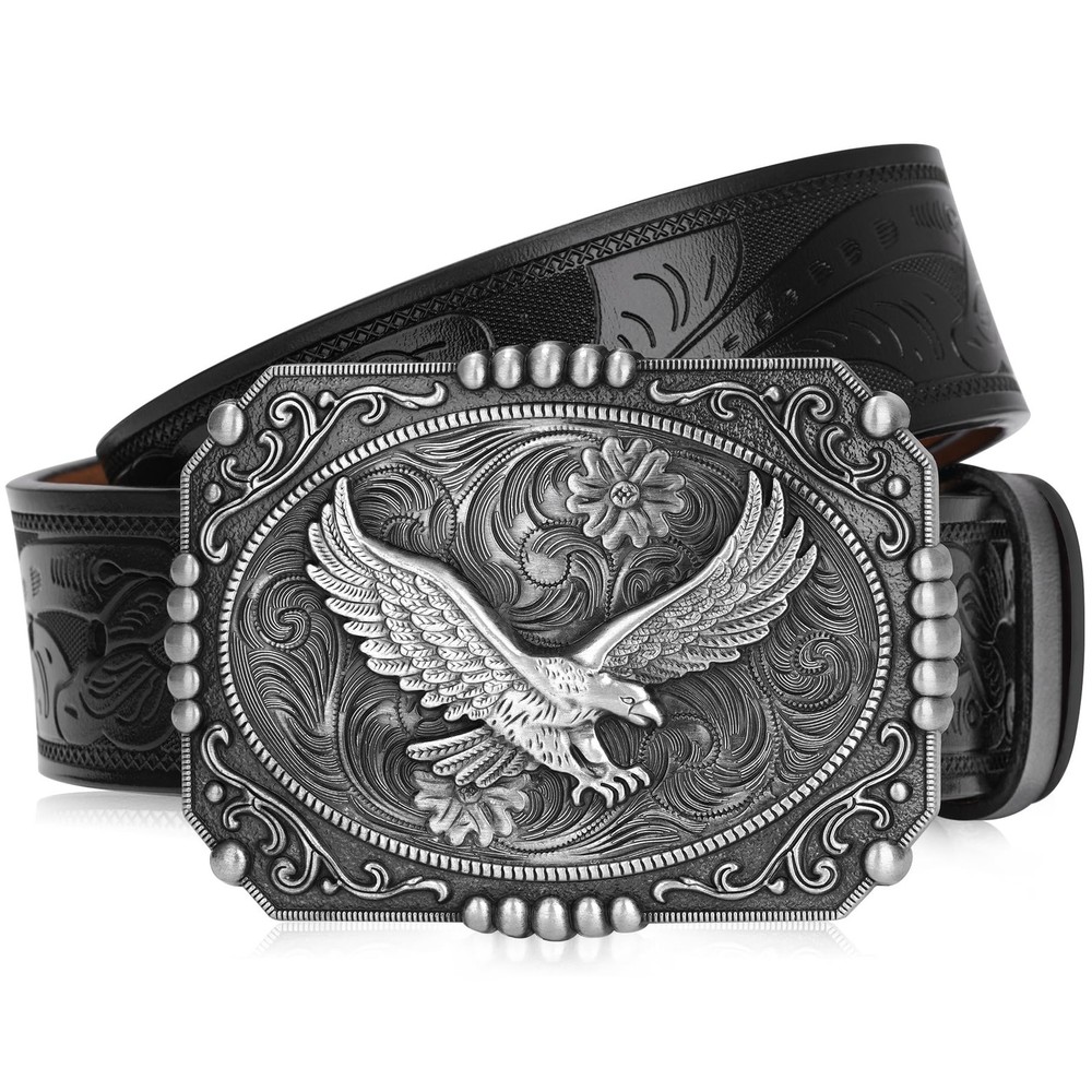 BISON DENIM Men&rsquo;s Western cowboy belt 41&Prime;-43&Prime;, Nk0064a-ds050-1bm-black
