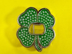 Lucky Four Leaf Clover Rhinestone Covered Belt Buckle with Bottle Opener