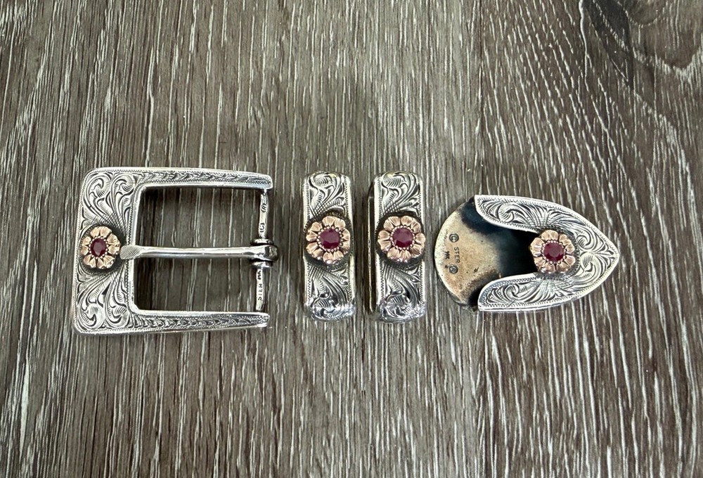 Clint Orms 14k Gold + Ruby belt buckle Set