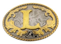 INITIAL L LETTER l MEN WOMEN RODEO REALLY COWBOY STYLE GOLD METAL BELT BUCKLE