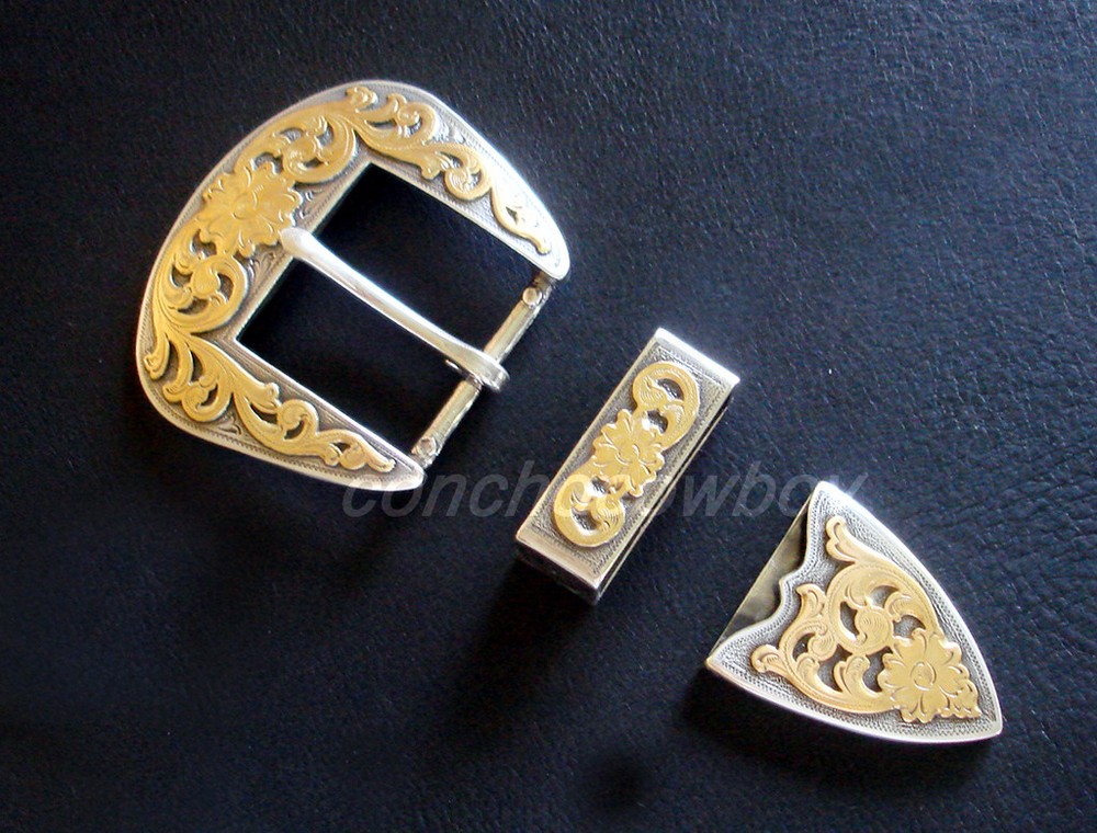 WESTERN COWBOY ANTIQUE GOLD FLORAL ENGRAVED BELT BUCKLE SET FITS 1-1/2&Prime; STRAP