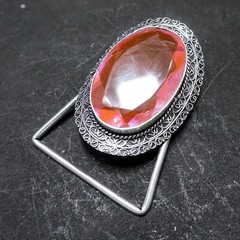 Vintage Western Belt Buckle Pink Kunzite Stone Silver Tone Cowboy Rodeo Boho