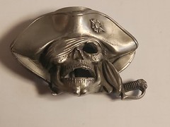 Pirate Skull Skeleton 1997 Belt Buckle(Broken Sword Handle) Solid Fine Pewter
