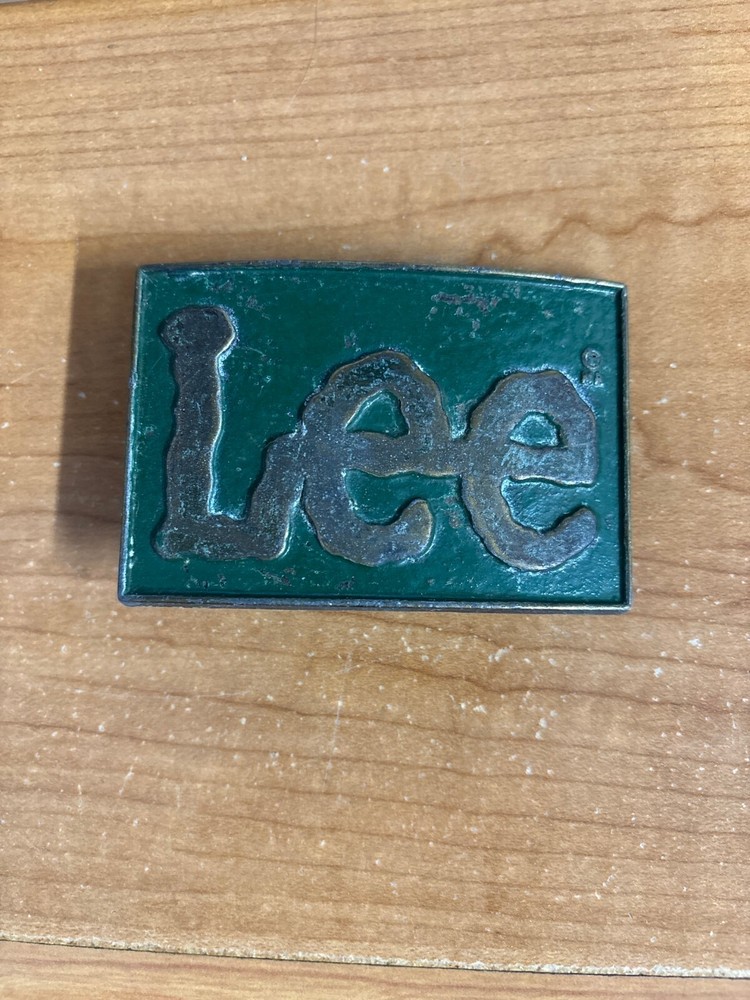 Vintage Lee Jeans Retro Belt Buckle Detailed Brass Green Accent
