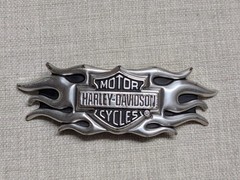 vintage Y2K belt buckle HARLEY DAVIDSON motorcycle FLAMES chrome metal WESTERN