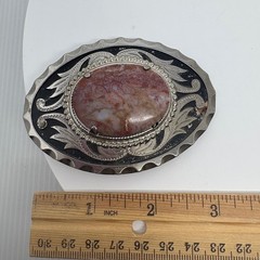 Western Interchangeable Stone Belt Buckle Silver Tone Agate Jasper 3.5in