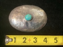 Western Oval Silver-Tone Hammered Belt Buckle w/ Turquoise Stone, Men&rsquo;s