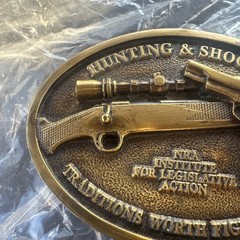 NRA Brass Belt Buckle Pistol Rifle Hunting & Shooting Traditions Worth Fighting