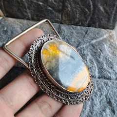 Bumblebee Jasper Oval Silver Plated Belt Buckle Bold Yellow Black Western Unisex