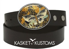 Butterfly Belt Buckle – Vintage Nature Pattern Artwork Oval Buckle – 912