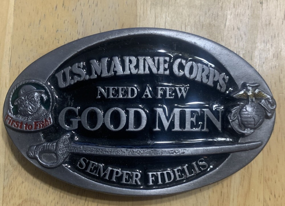 1987 US Marine Corps Need a Few Good Men Semper Fidelis Belt Buckle MADE IN USA