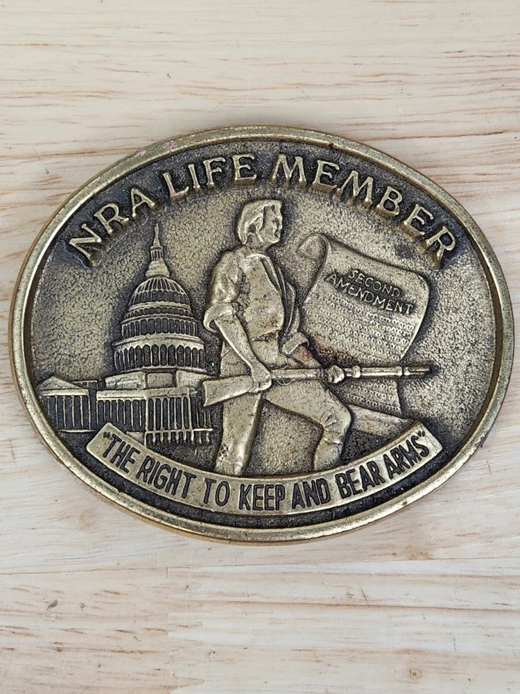 NRA Life Member Right To Bear Arms Belt Buckle Solid Brass Jadco Hunting Guns