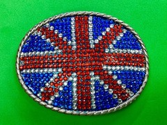 Union Jack UK British Flag Bling 80&rsquo;s Belt Buckle – Missing Rhinestone