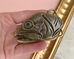 Brass Fish Head Belt Buckle Fisherman Alaska Montana Western Style Gift