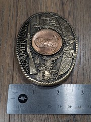 Vintage ~ John Wayne Hand Tooled Leather Belt w/ Solid Brass JW American Buckle