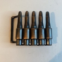 Metal bullet belt buckle copper tone gun ammunition design NEW