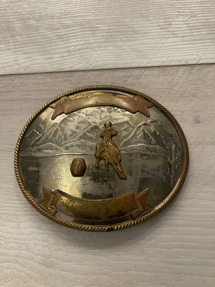Gorgeous! Vintage German Silver Barrel Race Belt Buckle Cowboy Western Free Ship